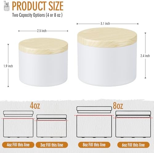 24 Pcs Set Of 8oz Matte White Wood Grain Covered Empty Candle Tin Cans