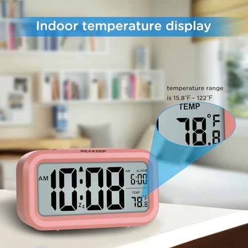 Peakeep Night Light Digital Alarm Clock Battery Operated Indoor Temperature