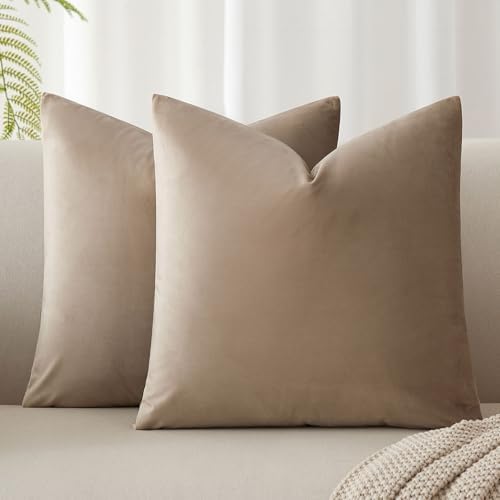 16x16 Velvet Throw Pillow Covers Set of 2 for Couch Sofa Bed,Stone
