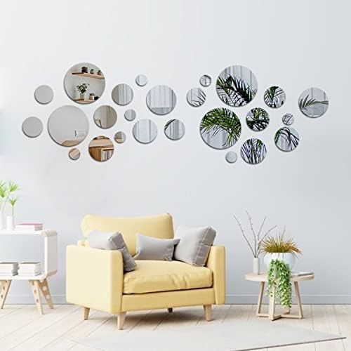 7.87" Round Acrylic Mirror Tiles, 2Pcs Flexible Plastic Wall Mirror | 0.06" Thick Acrylic Mirror Sheet with Tapes, Circle Mirror for Wall, Home Decor, Round Mirror Tray Plate for Centerpieces