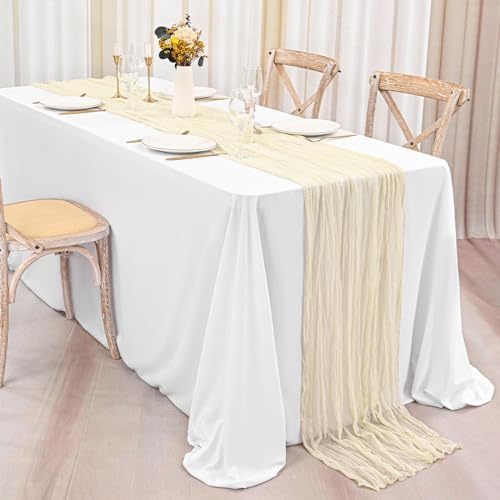 30 Pack Ivory Table Runner 10Ft Cheesecloth Table Runner Boho Gauze Table Runners Romantic Long Sheer Fabric Cream Table Runners for Wedding Party Bridal Shower