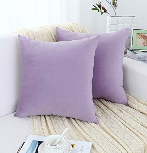 Jeneoo Comfy Soft Thick Velvet Throw Pillow Covers for Sofa Couch, Decorative Solid Square Cushion Cases for Bedroom Car (Lavender, 24 x 24 Inches, 1 Pieces)