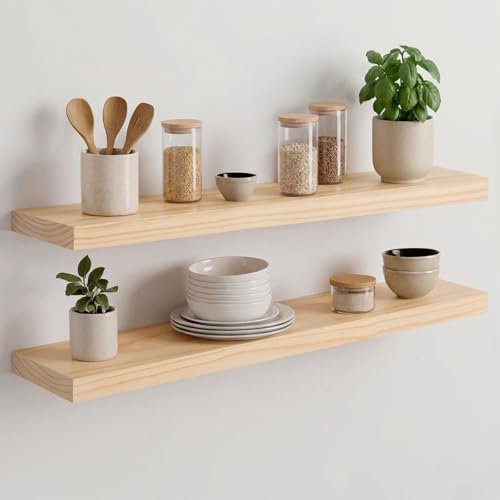Homeforia 30 Inch Floating Shelves, High-End Solid Pine Wood, Set of 2