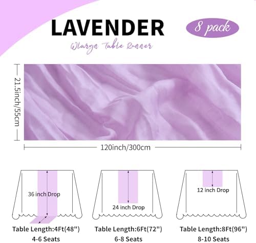 8 Pack Lavender Cheesecloth Table Runner 21.5 x 120 Inches Boho Gauze Table Runners 10FT Long Cheese Cloth Table Runner for Bridal Shower Baby Shower Birthday Party Wedding Decor