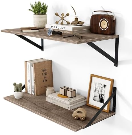 Heimlove 24W x 12D Deep Floating Shelves Set of 2 Grey