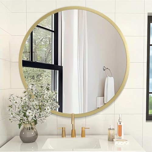 AOAOPQ Frame Wall Mirror Metal Aluminum Tempered Glass Mounted Circle Vanity Modern Minimalist Mirrors for Entryway Bathroom Washrooms Living Rooms 20 Inch Gold
