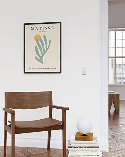 HAUS HUES Danish Pastel Aesthetic Matisse Poster - Danish Pastel Aesthetic Matisse Print & Sage Green Wall Matisse Cutouts Modern Wall Art Abstract Art (16'' x 20'' Framed Black), 16x20 Black Framed