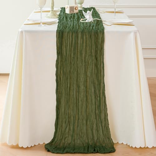 Sioloc 10 Pack Moss Green Cheesecloth Table Runner 120'' x 35'',Spring Easter Decor Soft Gauze Boho Wedding Table Decor for 10ft Table Birthday Party,Baby Shower, Bridal Shower, Home & Event Decor