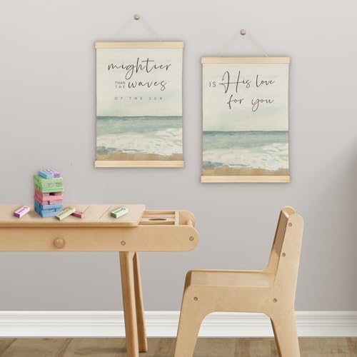 SereneHanctuary Christian East Coast Wall Art, Bible Verses Wall Decor, Inspirational Coastal Beach Poster Hanger Frame for Church Home Bedroom Living Room Decor, 12x16 Inches Set of 2