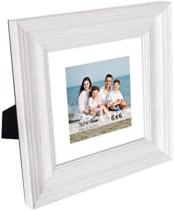 LaVie Home 6x6 Picture Frames (3 Pack, Distressed White) with Mat for 4x4 Photos Rustic Wood Grain Photo Frame with High Definition Glass for Wall Mount & Table Top Display, Set of 3 Square Frame