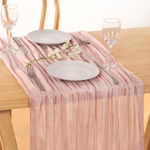 2 Pack Pink Table Runner 10ft Rustic Gauze Cheesecloth Table Decor