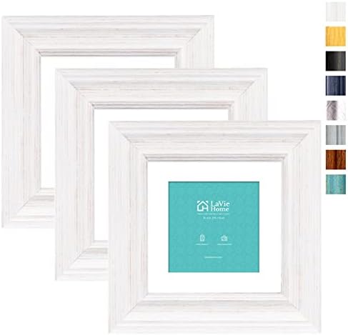 LaVie Home 6x6 Picture Frames (3 Pack, Distressed White) with Mat for 4x4 Photos Rustic Wood Grain Photo Frame with High Definition Glass for Wall Mount & Table Top Display, Set of 3 Square Frame