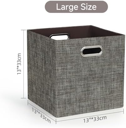Posprica Storage Basket Bins,13×13 Foldable Storage Boxes Containers for Closet Organizer Shelf Cabinet Bookcase,Thick Fabric Drawer with Shimmer,4pcs,Brown