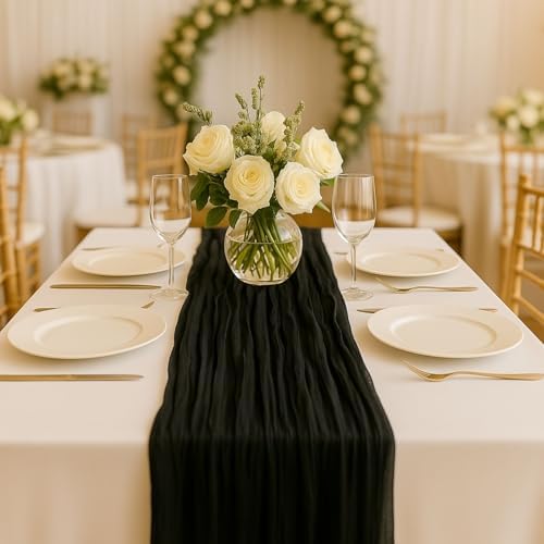 3 Pack Black 10FT Cheesecloth Table Runner 120 Inch Rustic Boho Gauze Cheese Cloth Table Runner for Wedding Baby Shower Bridal Shower Birthday Party Home Decorations
