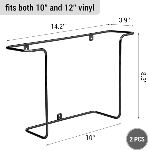 MyGift 2 Pack Vinyl Record Wall Mount Holder Black Metal Display Shelf