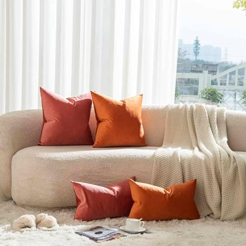 Throw Pillow Covers Set of 2 Velvet Cushion Covers 14x14,Burnt Orange