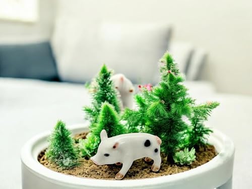 WitnyStore Tiny 1⅜" White Black Stand Baby Pig Curled Tail Figurine - Miniature Hand Made Ceramic Pigs Swine Hog Piglet Livestock Farm Animals Cute Porcelain Decorative Collectible Figures Décor Gifts
