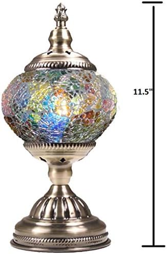 SILVERFEVER Handcrafted Mosaic Turkish Lamp Moroccan Glass Table Desk Bedside Light Bronze Base with E12 Bulb (Spring Brights)