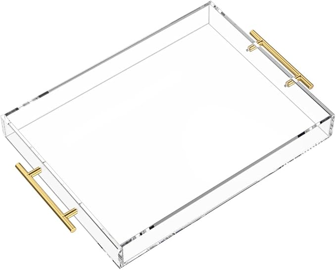 NIUBEE Clear Serving Tray 12x16 Inches - Acrylic Decorative Tray Organiser
