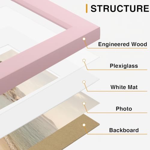 Vittanly 8x10 Picture Frames Set of 5, Wall or Tabletop Display, Pale Pink