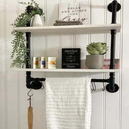 ROGMARS White Floating Wall Shelves Industrial Pipe Shelving 30 Inch