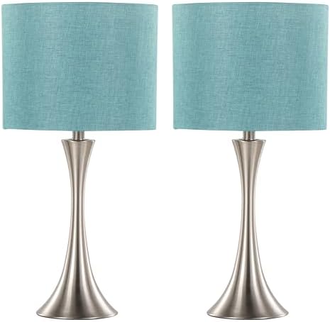 Grandview Gallery "24.25"" Brushed Nickel Table Lamp Set w/Turquoise Shade (ST90654)