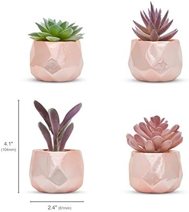 Nordik Faux Succulents -Rose Gold Ceramic Desk Plants for Office - Set of 4