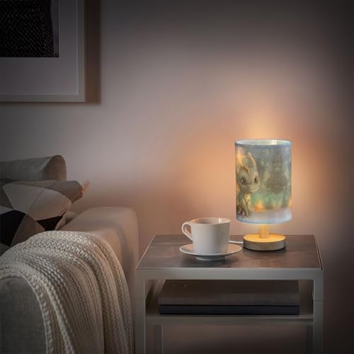 Table Lamp Watercolor Dragon Baby Animal Nightstand Lamp with Wood Base Fabric Lamp Shade Bedside Desk Lamp for Living Room Bedroom Kids Room Office