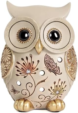 Owl Statue for Home Decor Accents - Boho Decor for Rooms, Bookshelf, Office Table and Living Rooms, Vintage Cute Figurines for Bird Lovers Owl Gifts