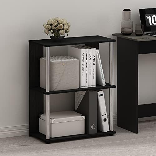 Furinno Jaya Simple Design 3-Tier Bookcase/Bookshelf/Display Rack with Stainless Steel Tubes, Americano