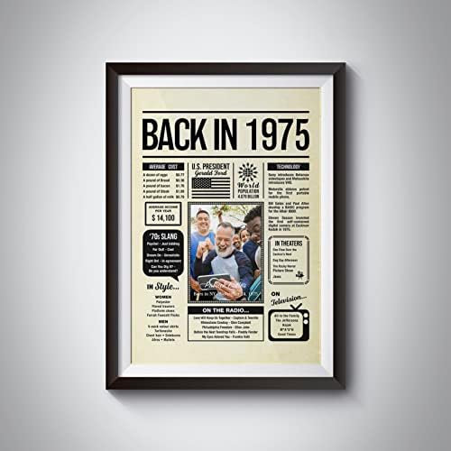 Personalized 50 year old birthday gifts - Back in 1975 Poster - Centerpiece Table Decorations 50th Birthday Party - Custom Born in 1975 Newspaper Vintage Poster for Men, Women