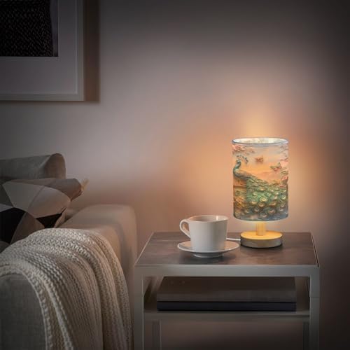 ALAZA Peacock Butterfly Peony Decor Bedside Table Lamp with USB Port for Bedroom Nightstand Office Desk LED Bulb Included