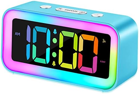 Cadmos Loud Alarm Clock for Bedrooms with Dynamic RGB Night Light,Heavy Sleepers Adults,Dual Alarm,Dimmer,USB Charger,Small Bedside Digital Clock with LED Display for Kids,Teens,Seniors (Blue)