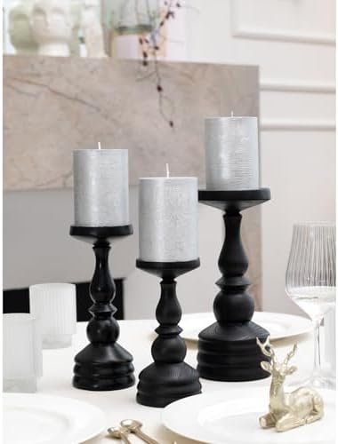 CANDWAX 3x4 inch Pillar Candles Set of 3 – Unscented Dripless Silver Candles for Event Decor, Weddings, Home Use