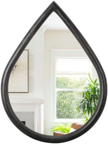 Wood Frame Mirror Black Teardrop Wall Mirror Farmhouse Rustic Decorative Irregular Wall Mirrors for Bathroom Living Room Vanity Entry Hall 16x20 Inch