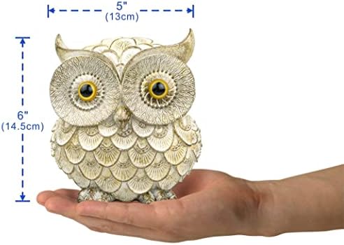 Garwor Retro Owl Statue for Home Decor, 6" Antique White Resin Owl Figurine with Artistic Raised Feathers, Cute Bird Sculpture for Bookshelf Mantle Tabletop Decoration, Gift for Owl Lovers