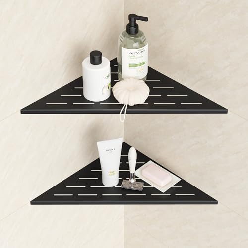 Neodrain 12 Inch Black Corner Wall Shelf for Tile Wall Insert, Set of 2