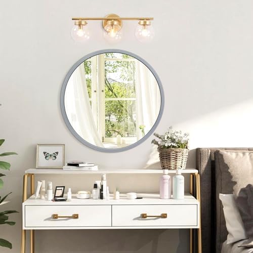JJUUYOU Round Wall Mirror 16", Hanging Circle Mirror Round for the Bathroom Metal Frame Mirrors for Bedroom, Living Room or Entryway Wall Decorative