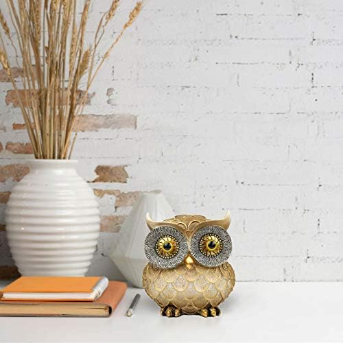 Garwor Retro Owl Statue for Home Decor, 6" Vintage Gold Resin Owl Figurine with Artistic Raised Feathers, Cute Bird Sculpture for Bookshelf Mantle Tabletop Decoration, Gift for Owl Lovers