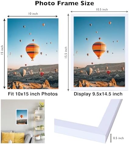 JCJMY 10x15 White Picture Frame Set of 6, Horizontal and Vertical Formats for Wall Hanging, 10 x 15 Wall Gallery Poster Photo Frames with Shatter Resistant Plexiglass, 6 Pack, White