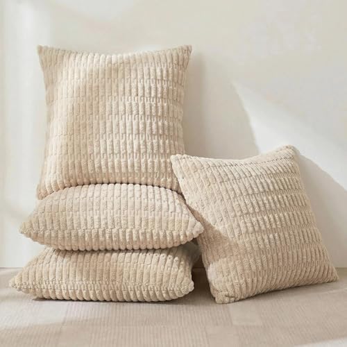 Fancy Homi 4 Packs Decorative Throw Pillow Covers for Living Room Couch Bed, Modern Farmhouse Boho Home Décor Accent Cushion Case, 24" x 24", Tan
