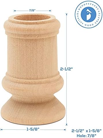 Wooden Candle Cups Classic-Style, 2-1/2 inch with 7/8 inch Taper Candle Hole, Set of 4 Ufinished Candlesticks, by Woodpeckers