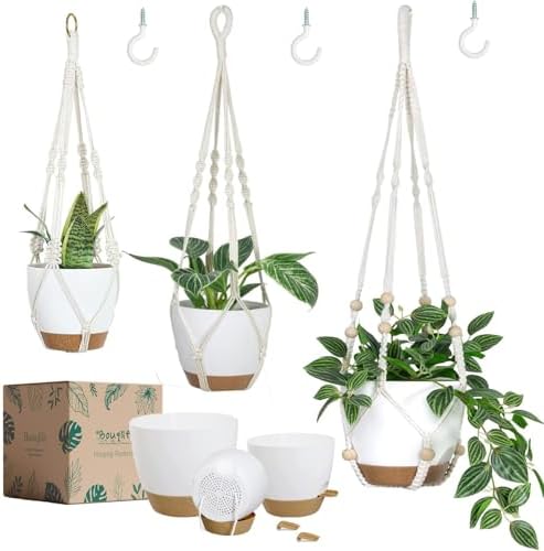 Bouqlife 3 Set Self Watering Hanging Planters for Indoor Plants