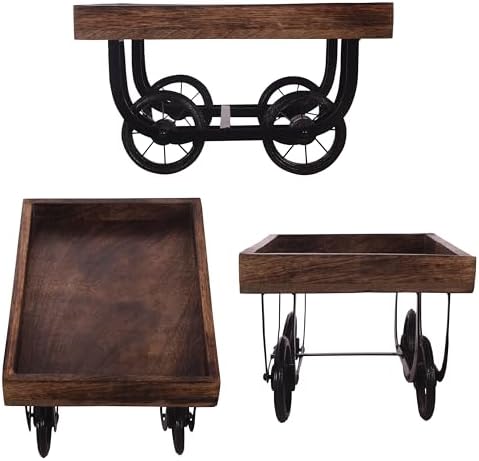 Natural Wooden Serving Bowl, Large Deep Tray for Family, Party (Tray with Wheels)