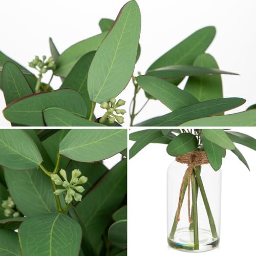 Artificial Eucalyptus Stems Fake Plants in Glass Vase with Faux Water