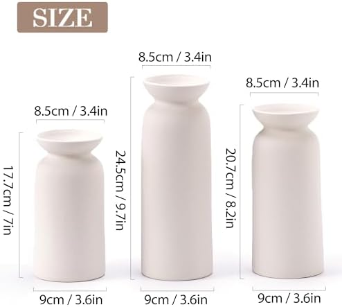 White Ceramic Vase Set of 3 Small Flower Vases for Decor Modern Boho Farmhouse Style Decorative Vases Dried Flowers
