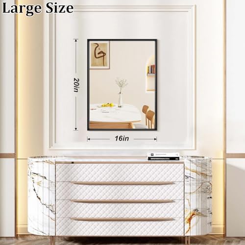 AAZZKANG Black Mirrors for Wall Rectangle Metal Framed 20"x16" | Large Hanging Mirror for Bedroom Bathroom Living Room Entryway Vertically or Horizontally Decorative