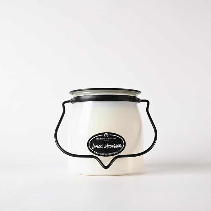 Milkhouse Lemon Macaroon Scented Soy Candle, 16 oz Butter Jar, 65+ Hr Burn