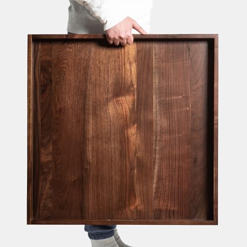 26" Square Handmade 2XL Black Walnut Ottoman Tray with Handle