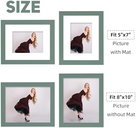 Muzilife Green 8x10 Wood Picture Frame with Mat, Real Glass Cover, 1 Pack